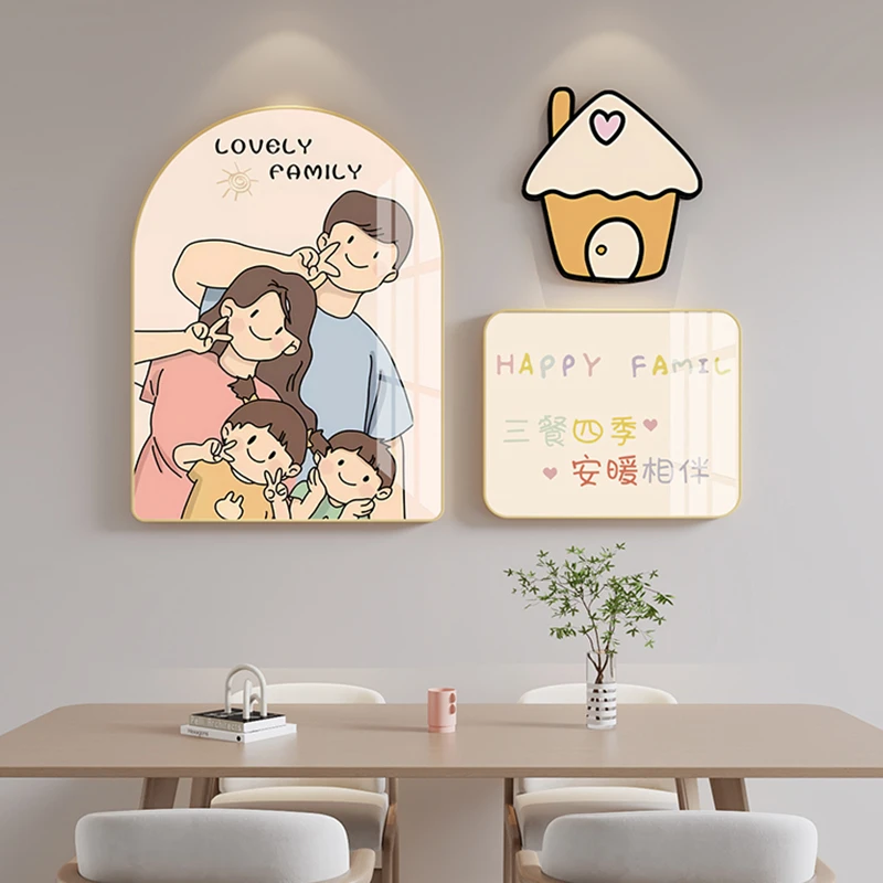 一家三四口餐厅装饰画奶油风温馨客饭厅背景墙面壁画北欧餐桌挂画