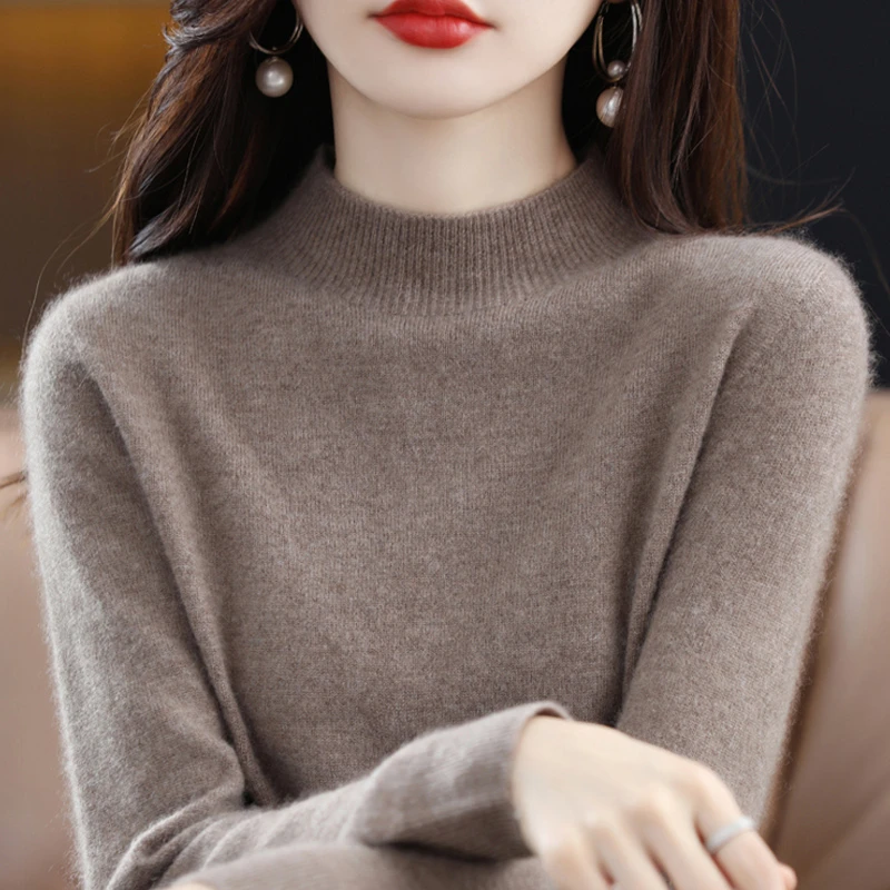 【加厚保暖】鄂尔多斯市羊毛衫女加厚半高领妈妈装内搭打底毛衣秋冬