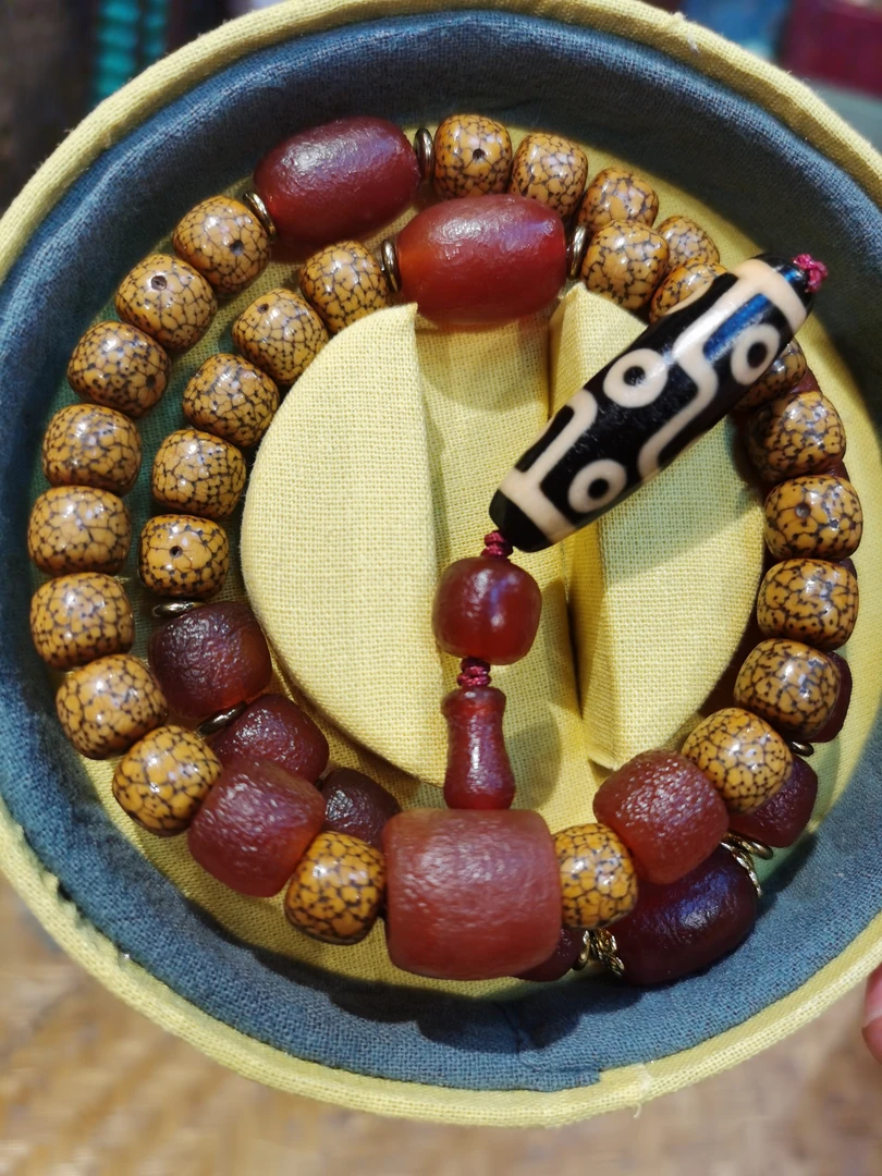 老甘南红珠子老星月开片型珠1251