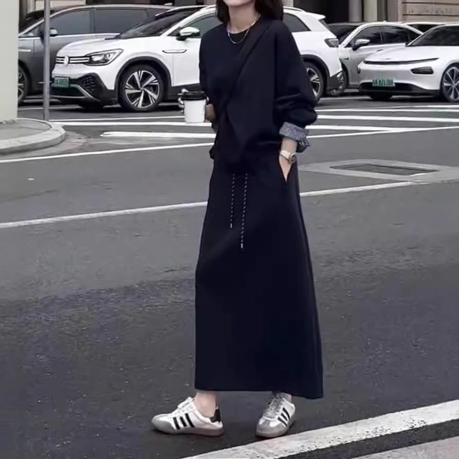2024时尚套装裙慵懒风圆领卫衣高腰显瘦半身裙两件套