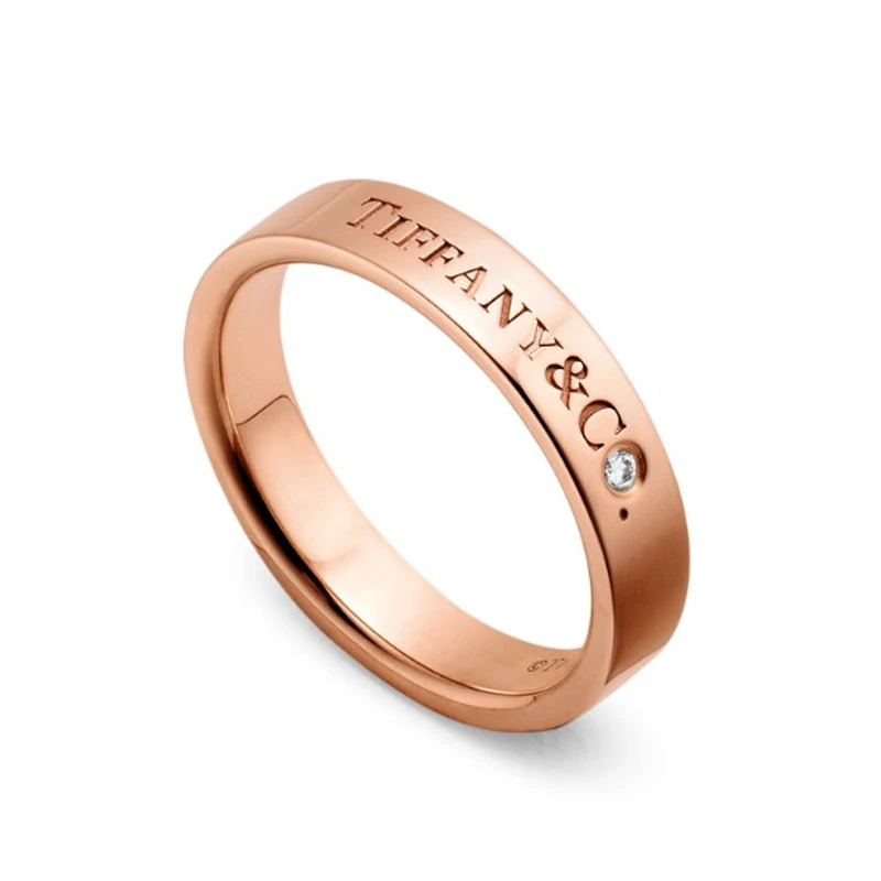 99新 Tiffany & Co./蒂芙尼 18K玫瑰金单钻经典戒指时尚指环