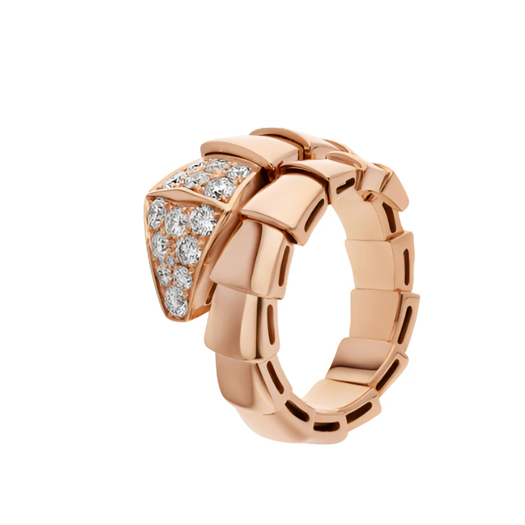 99新 BVLGARI/宝格丽 Serpenti Viper系列灵蛇头尾宽版玫瑰金戒指