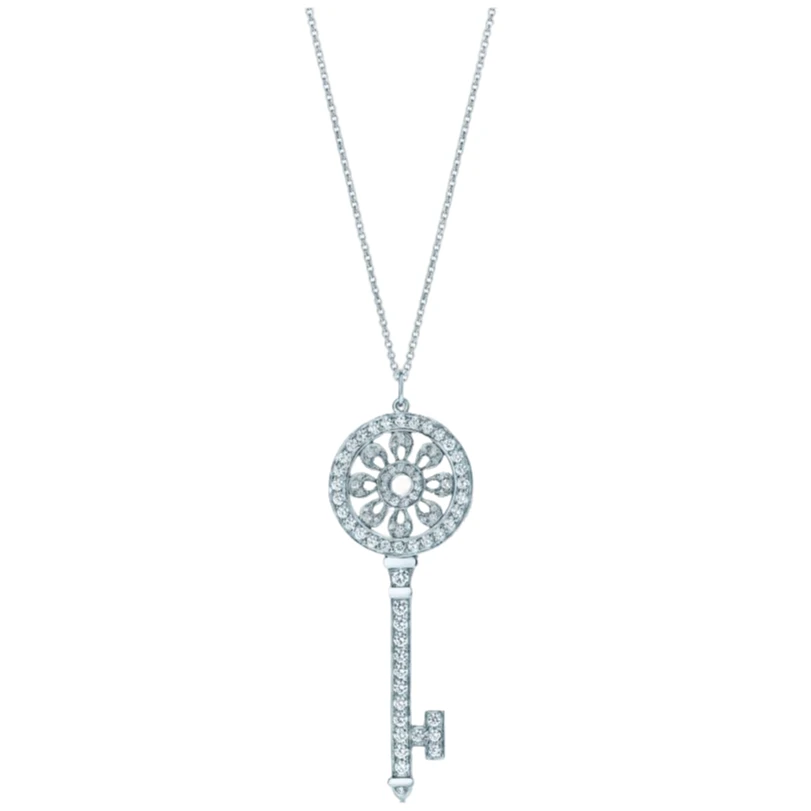 99新 Tiffany & Co./蒂芙尼 蒂芙尼Keys系列花瓣满钻中号白金钥匙