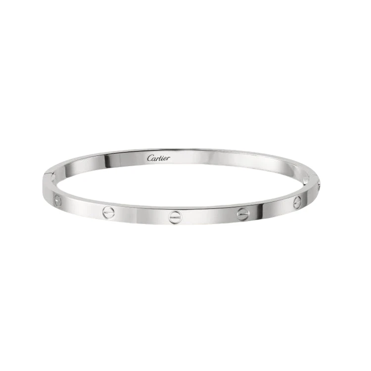99新 Cartier/卡地亚 love系列18K白金窄版卡地亚手镯无钻