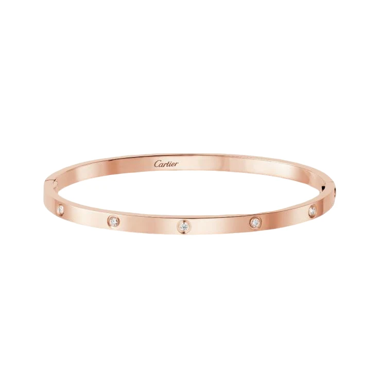 99新 Cartier/卡地亚 love系列窄版18K玫瑰金色十钻卡地亚手镯