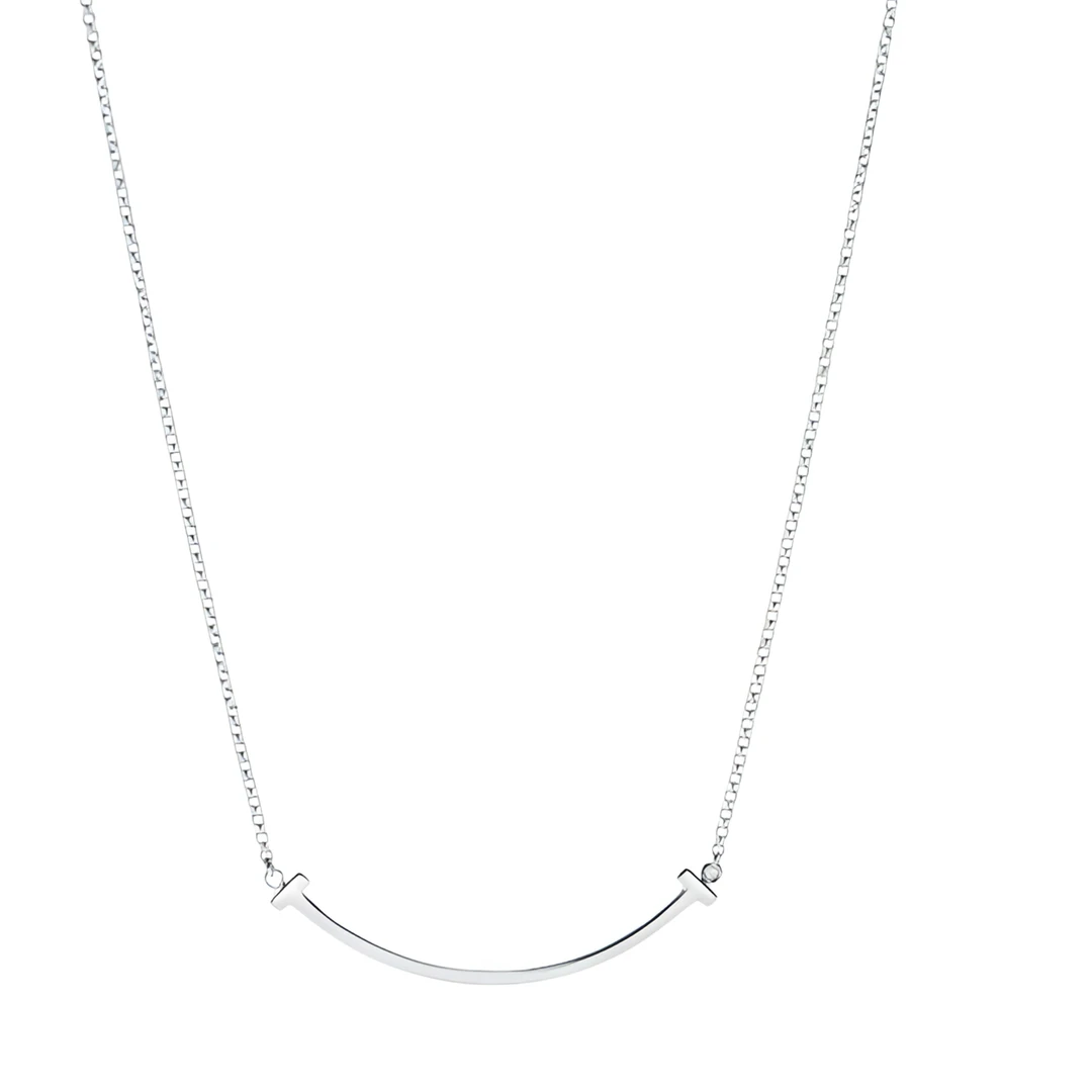 99新 Tiffany & Co./蒂芙尼 T系列笑脸项链18k白金无钻项链