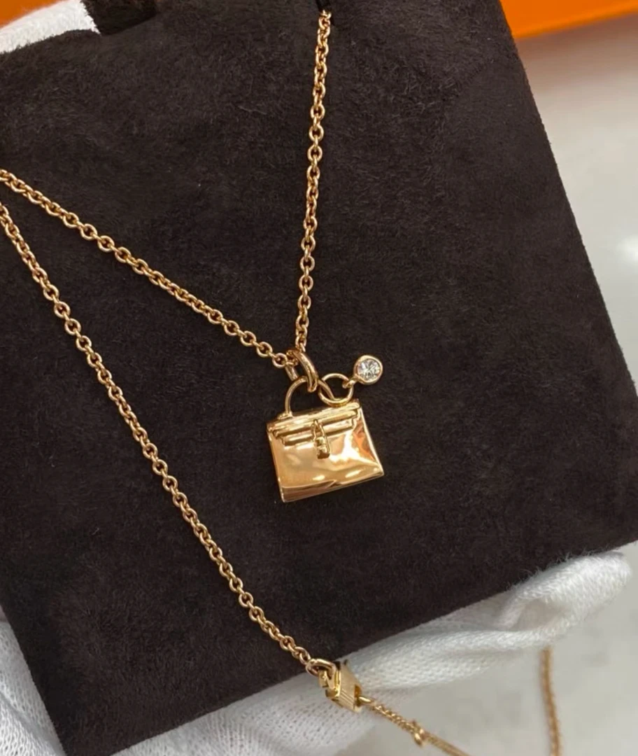 99新 Hermes/爱马仕 Amulettes kelly项链单钻钻石玫瑰金项链