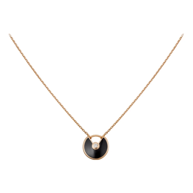 99新 Cartier/卡地亚 AMULETTE 18K玫瑰金小号黑玛瑙卡地亚项链