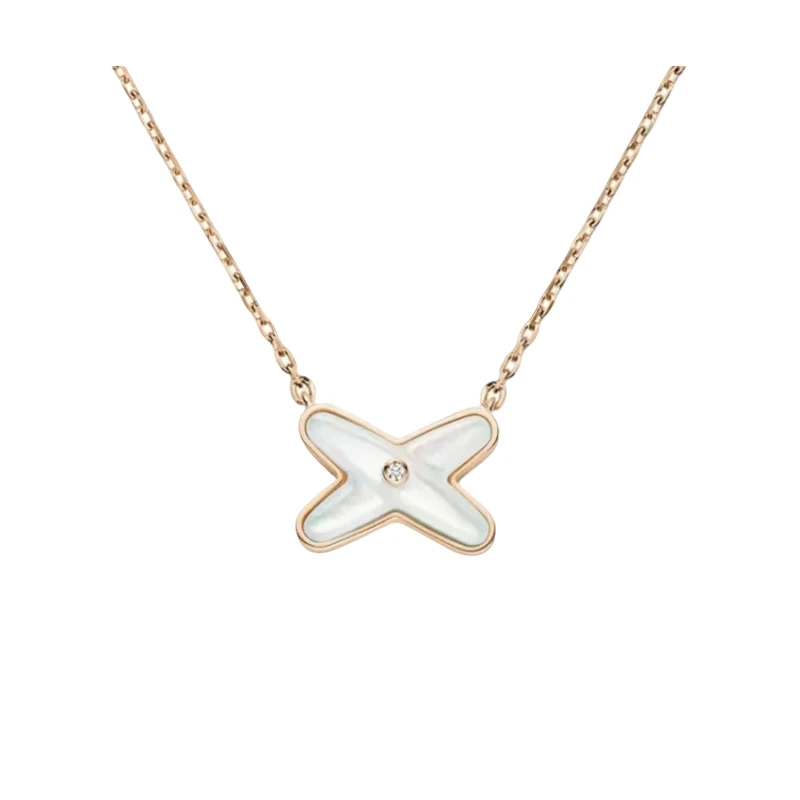 99新 Chaumet/尚美 欢缘 系列 玫瑰金白贝母交叉单钻项链