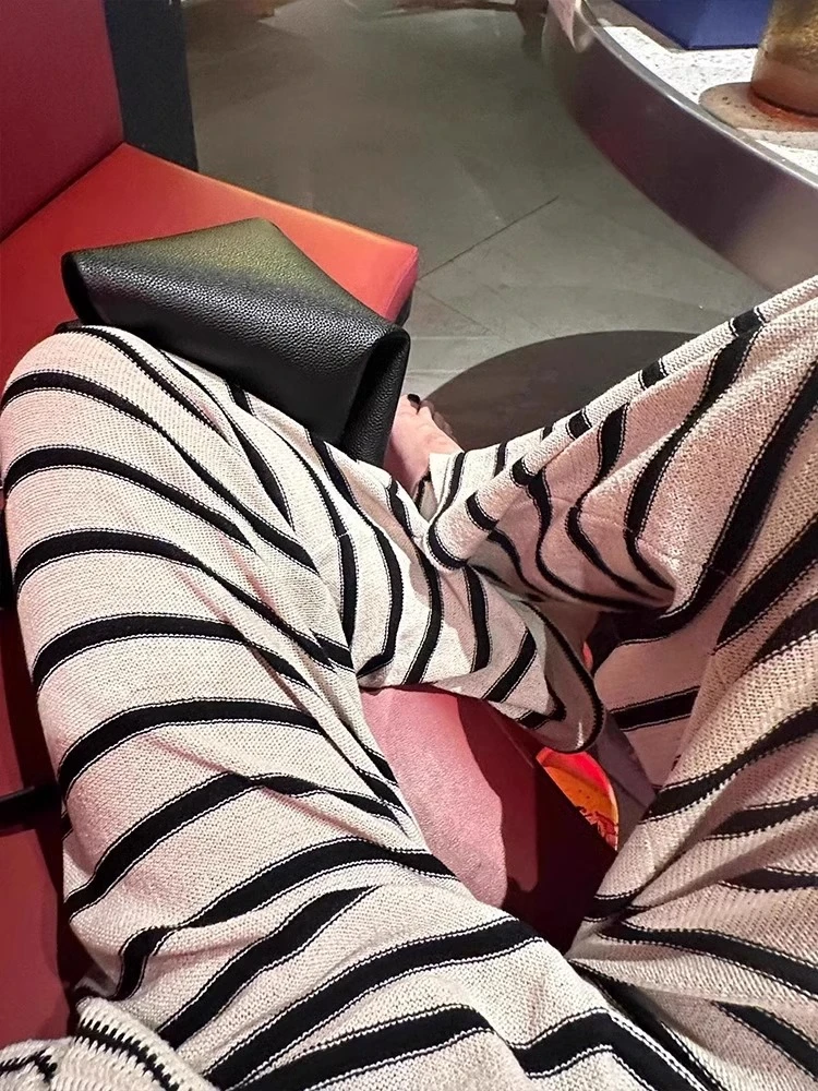 韩版条纹高腰长裤睡裤女春秋款新款款式大码居家裤休闲裤子可外穿