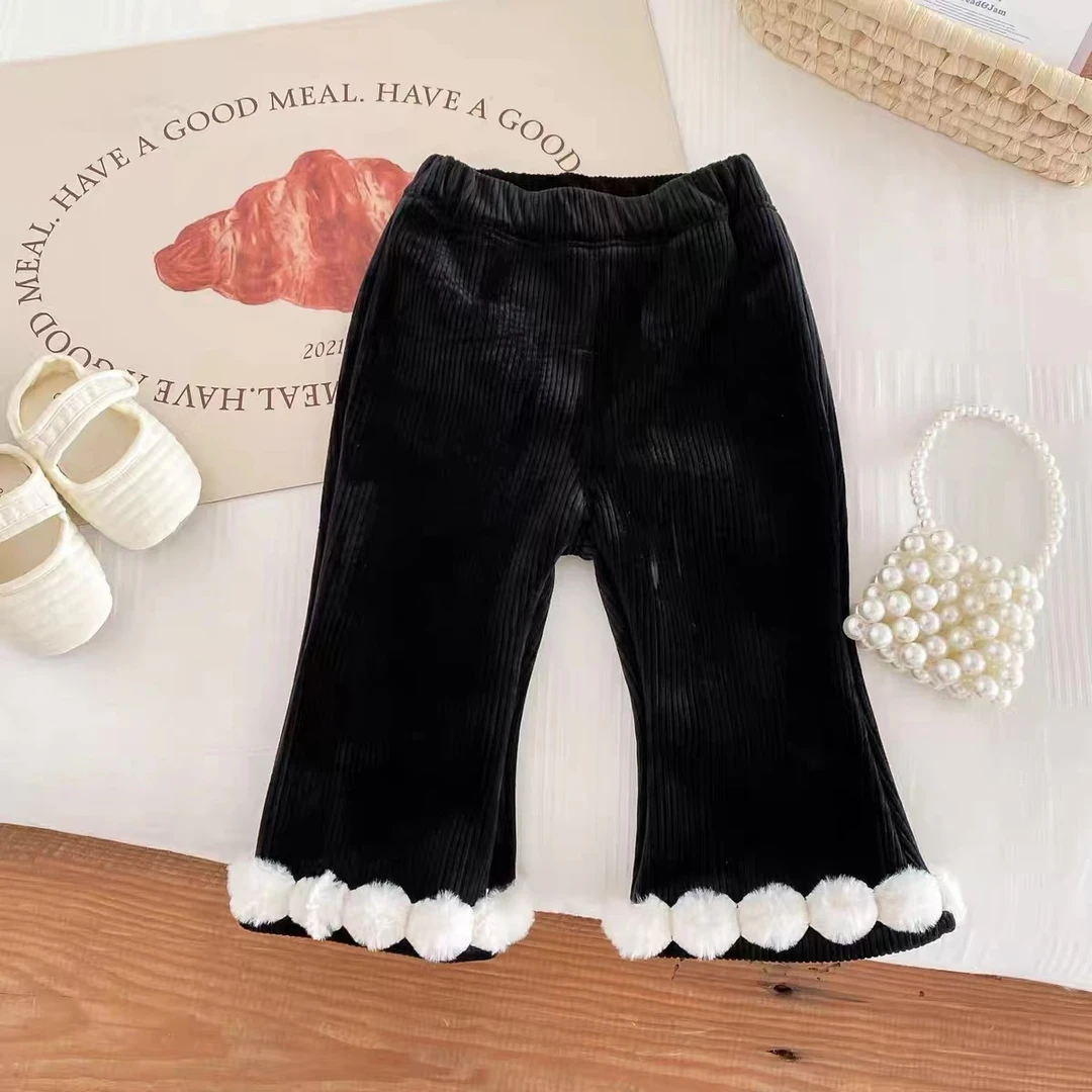 女宝加绒裤子秋冬季2023新款洋气毛球棉裤女宝时尚加厚W-B-C414