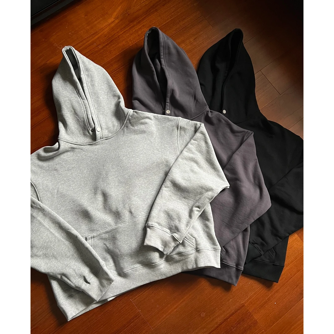 “drop1”450g重磅卫衣精梳棉纯色纽扣通勤基础cleanfittoucheAW