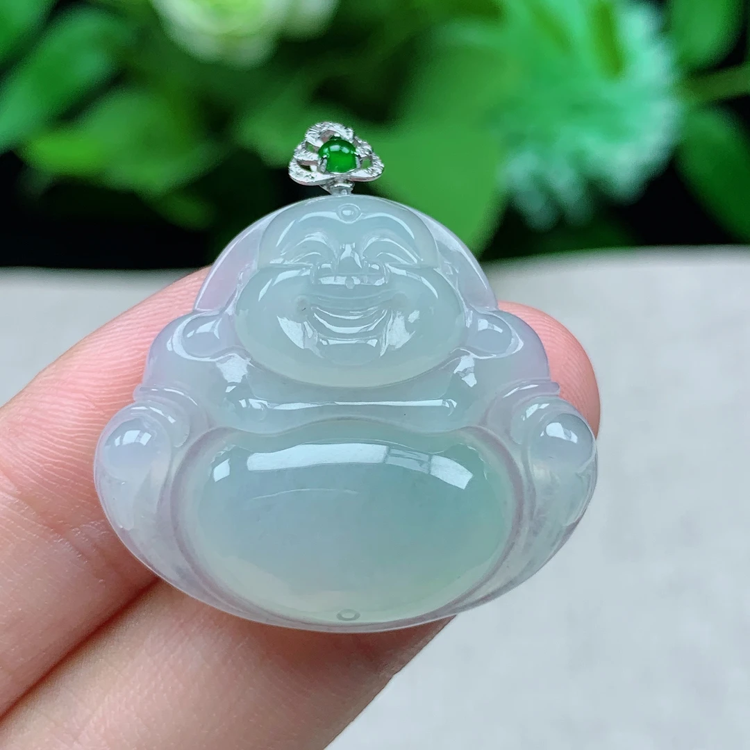 缅甸天然翡翠a货27.6-32-6.9玉石冰种淡绿佛公吊坠礼物时尚女士