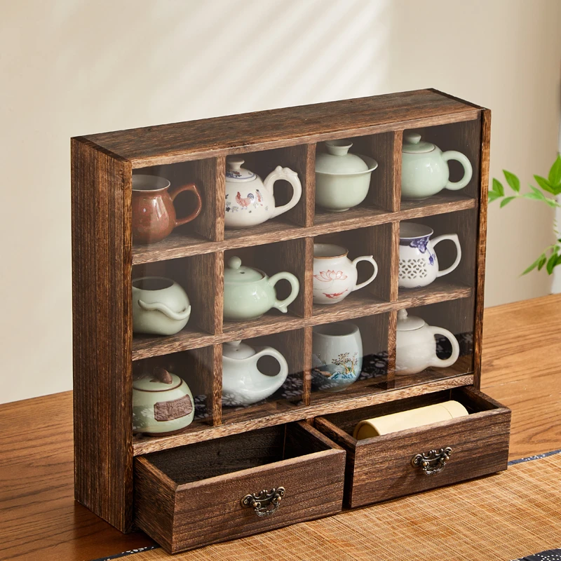 【直播间专享】实木收纳柜茶壶架带防尘博古架中式壁挂式挂墙防尘茶