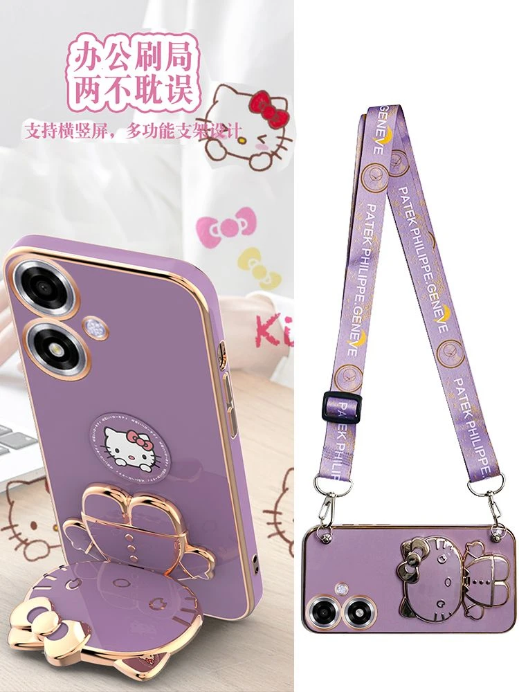 OPPOA2手机壳Kt猫补妆镜子支架PJB110可斜挎背带挂绳5G全包软壳女