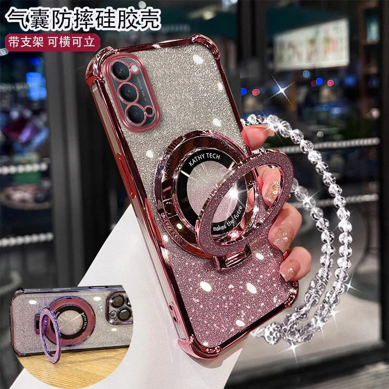 OPPOReno4手机壳PDPM00带磁吸支架全包四角气囊防摔软壳男女新款