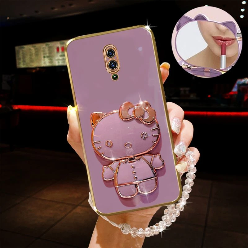 适用OPPOReno手机壳PCAM00补妆镜支架精美手链新款硅胶全包软壳女