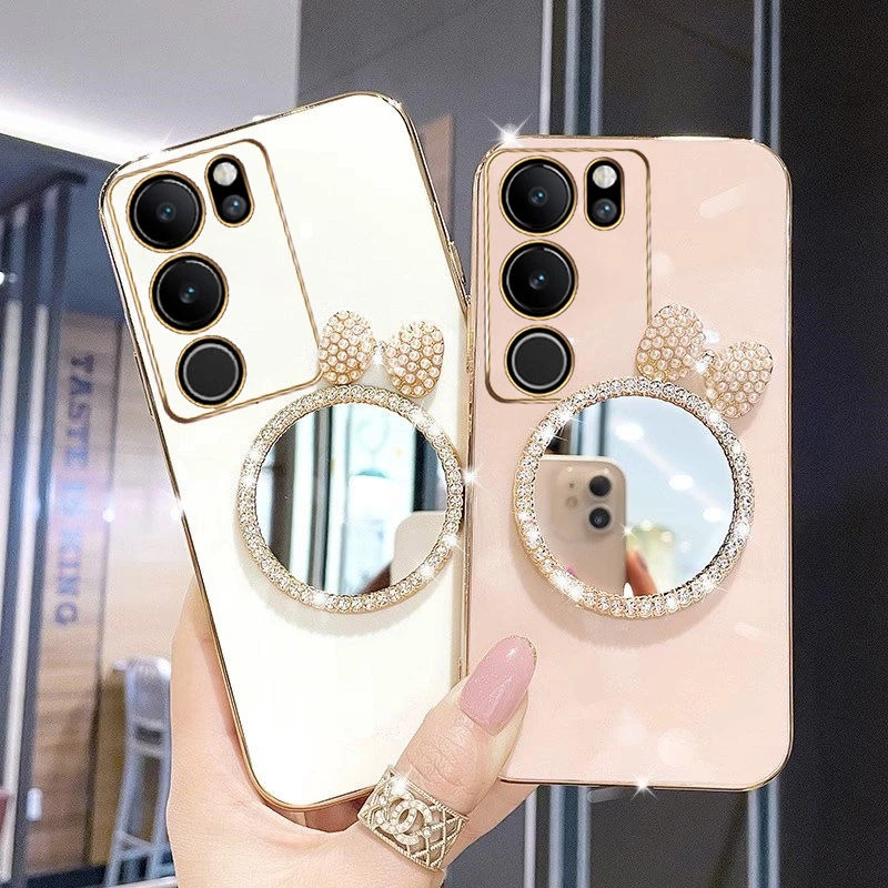 vivoS17手机壳补妆镜子V2283A镶钻蝴蝶结全包防摔s17高级软壳女