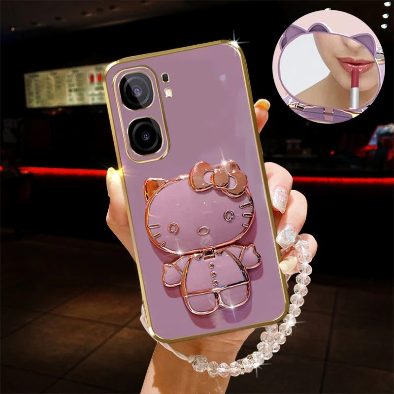 iQOONeo10Pro手机壳2426A带补妆镜支架精美手链高级全包软壳女