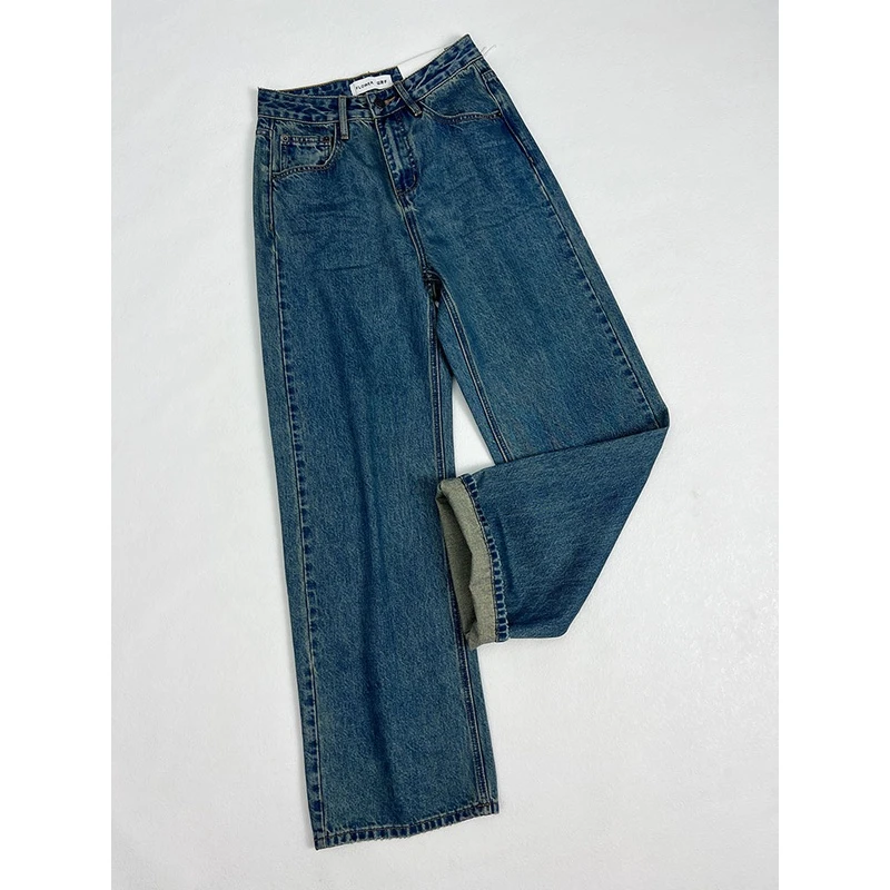 花匣子牛仔裤62730秋季flower新款马吉拉水洗蓝色高腰直筒拖地裤