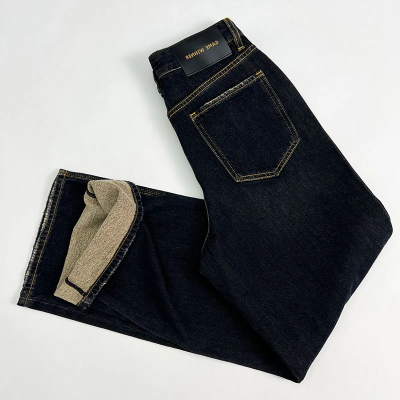 flower花匣子85464秋冬款高腰加绒磨破直筒拖地裤复古牛仔阔腿裤