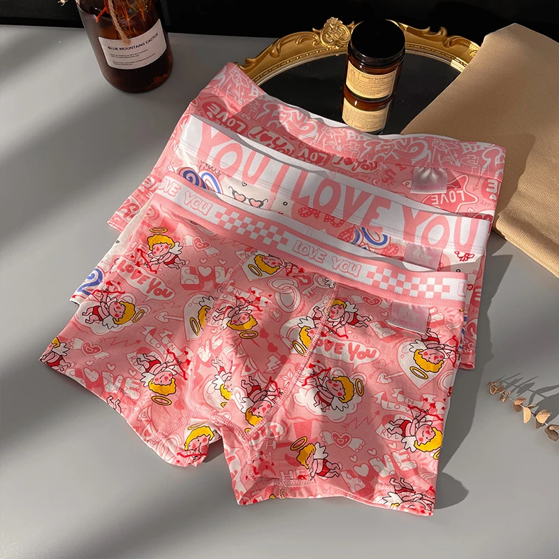 新款粉色男士内裤冰丝超薄透气个性平角猛男青年宽松抗菌四角短裤