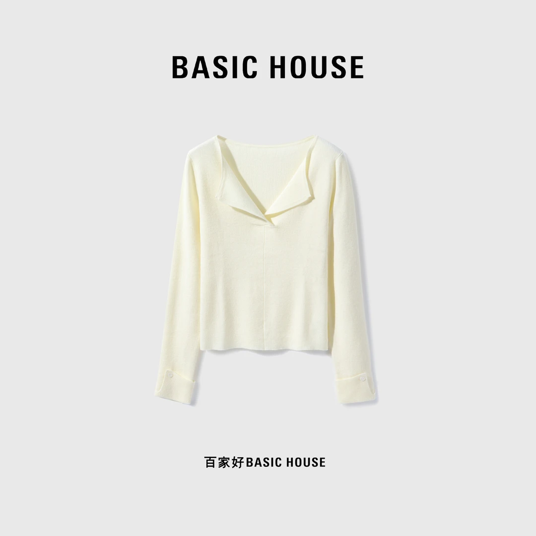 Basic House/百家好春季纯色百搭时尚气质休闲打底衫B0623B50102