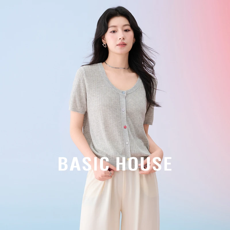Basic House/百家好夏季薄款小香风女士开衫针织衫-B0624B5V682