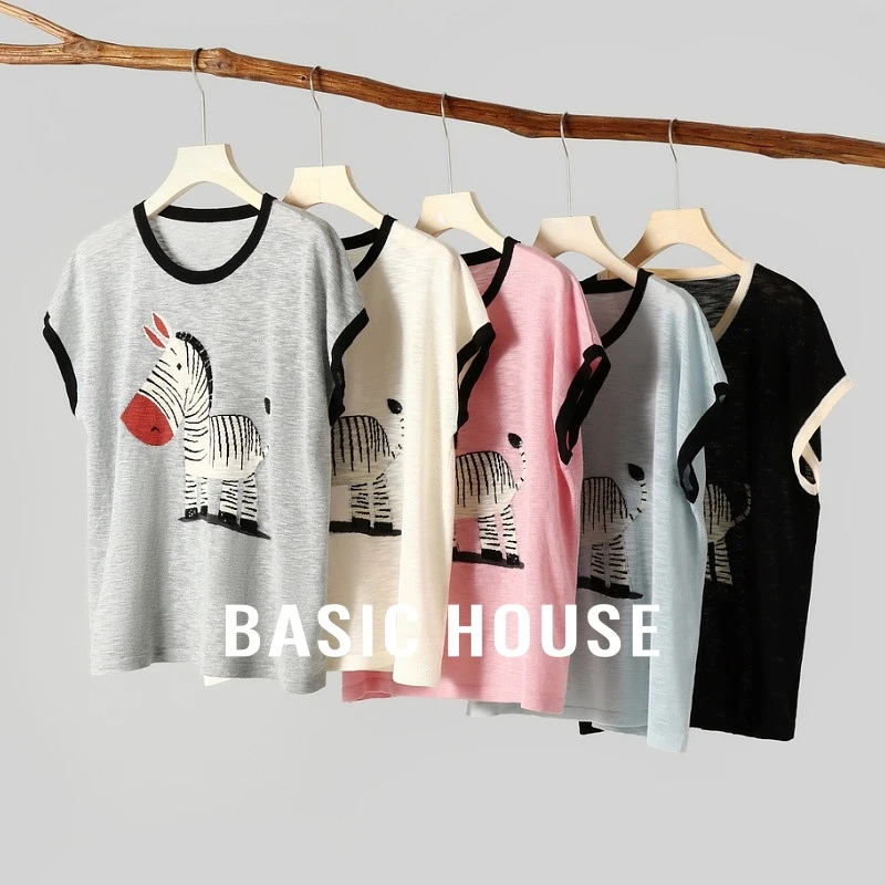Basic House/百家好夏季新款拼接斑马印花针织衫-B0624A54272