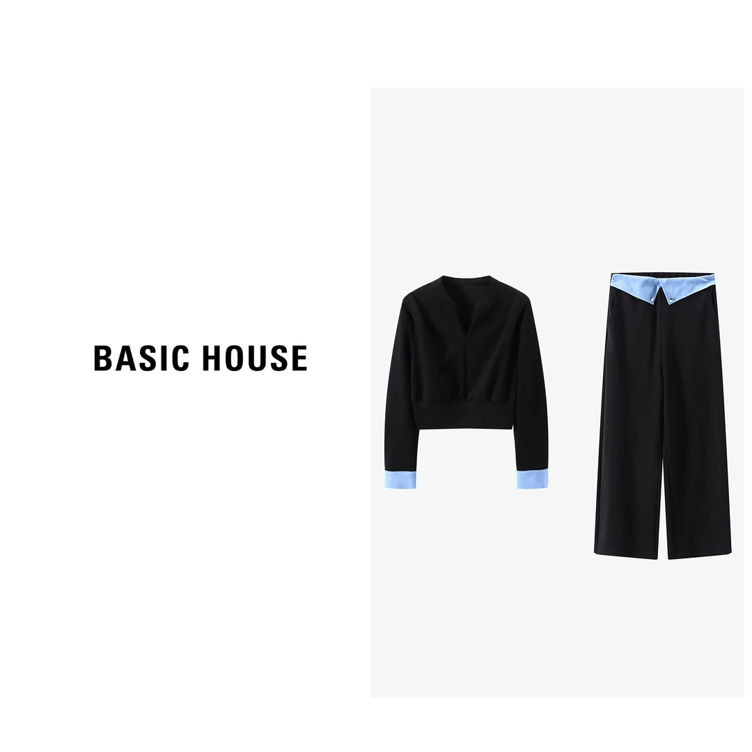 Basic House/百家好轻职场拼接通勤卫衣休闲裤套装B0623H5D942