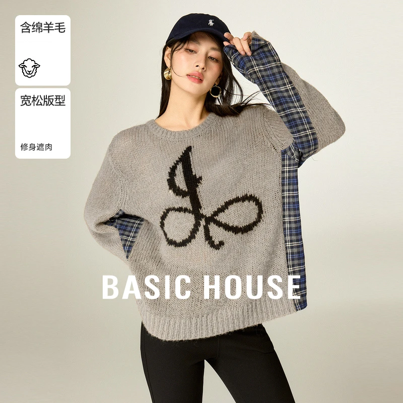 Basic House/百家好春季休闲时尚百搭提花秋冬毛衣-B0624E57802