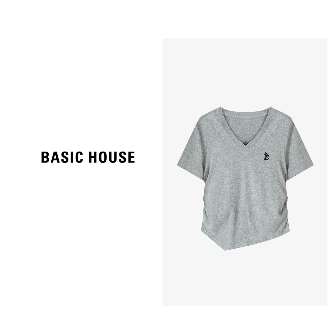 Basic House/百家好夏季显瘦收腰短袖薄款女士短T恤-B0624A56462