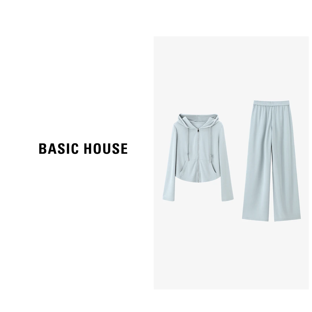 Basic House/百家好新款百搭运动连帽上衣+裤子套装-B0624S5L662