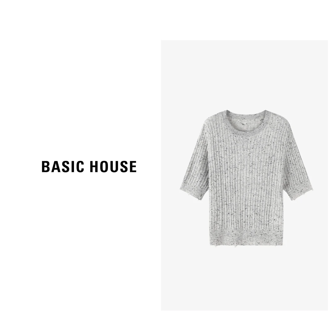 Basic House/百家好早秋休闲百搭宽松印花时尚针织衫-B0624S5E082