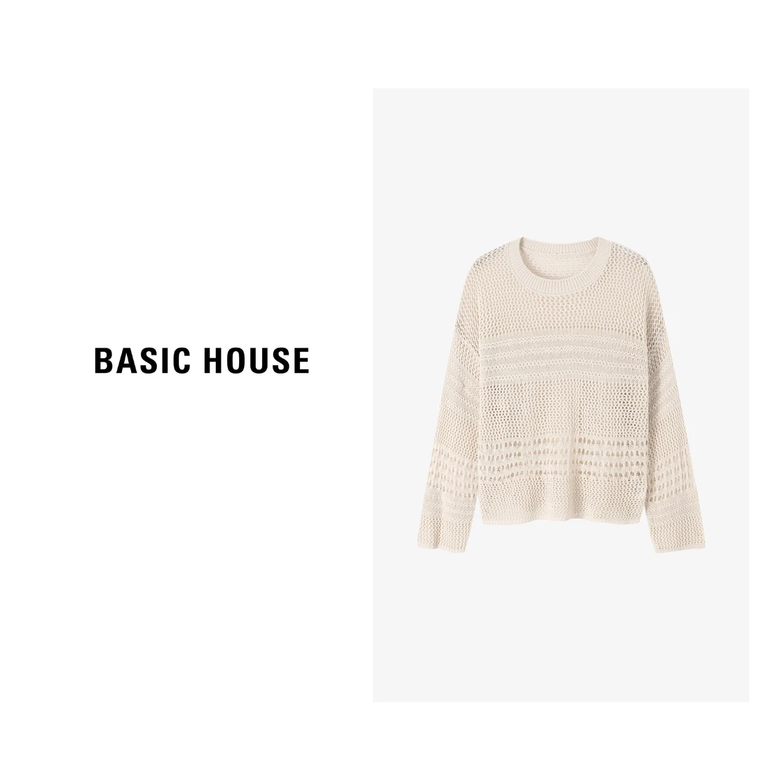 Basic House/百家好百搭宽松休闲时尚镂空打底针织衫-B0624S5Q432