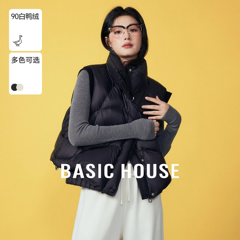 Basic House/百家好秋冬新款洋气欧若智性风羽绒背心-B06245S6322