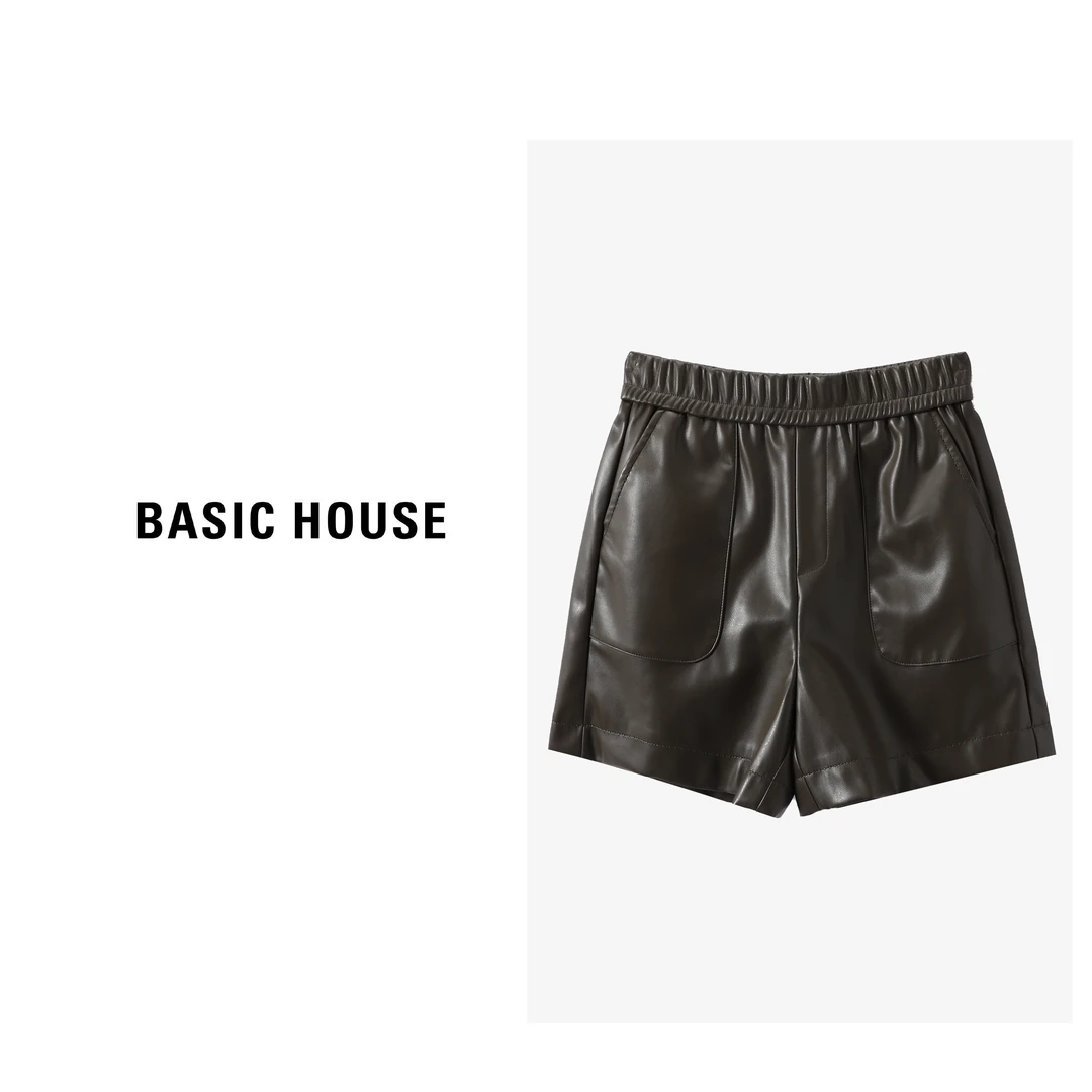 Basic House/X百家好高级感气质风休闲时尚百搭短皮裤B0623H5R382