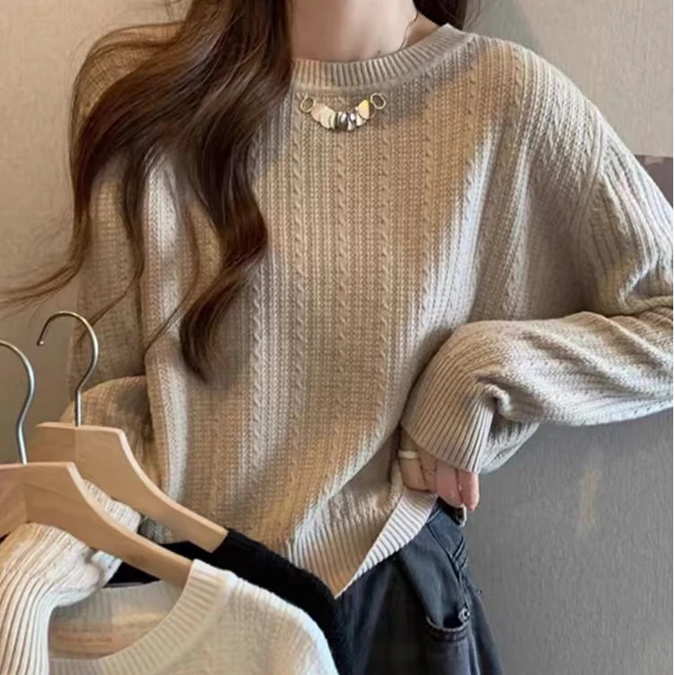 3159【衣长52】秋冬宽松复古慵懒套头韩系风格穿搭洋气针织小众毛衣