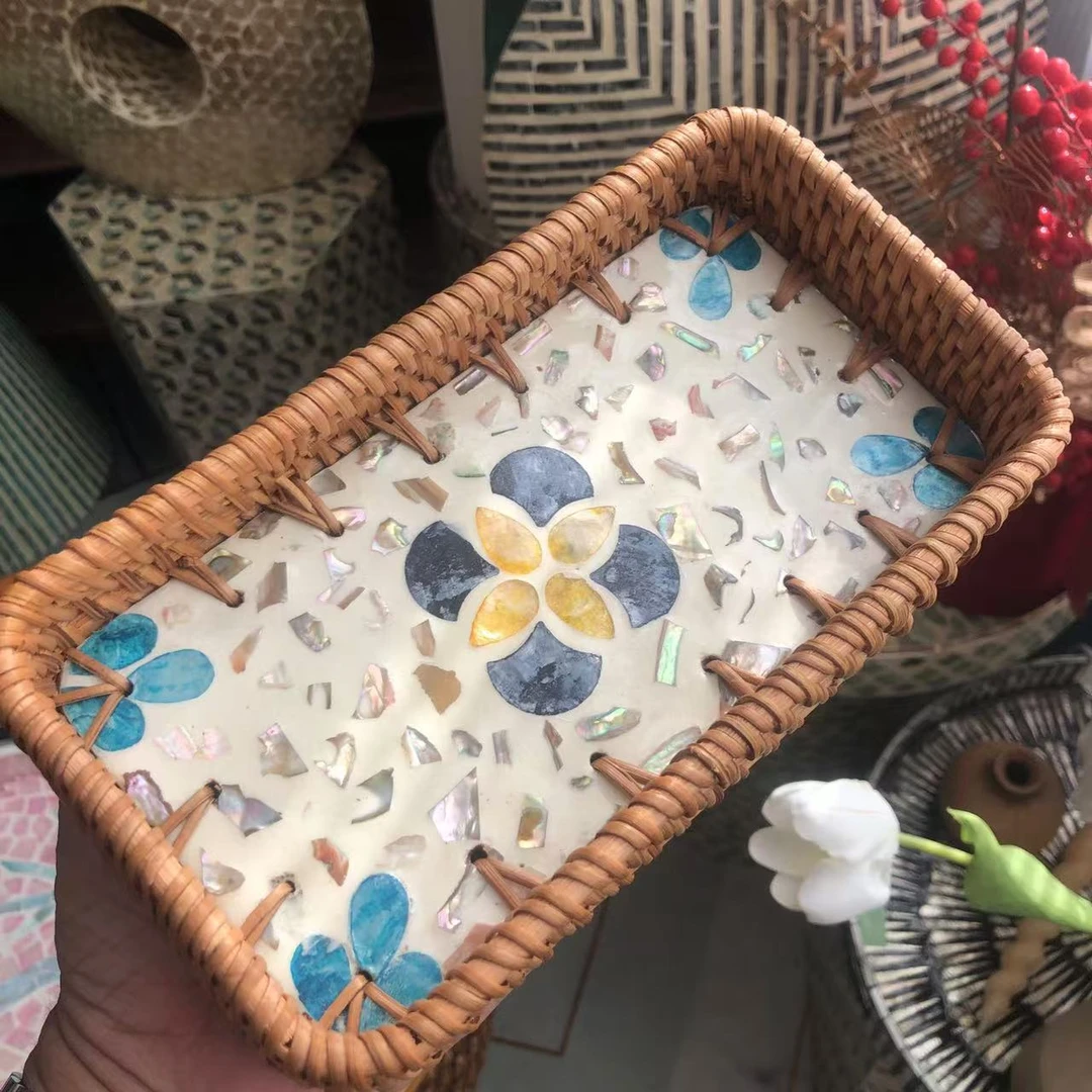 W1021蓝色小长方形贝壳盘小号