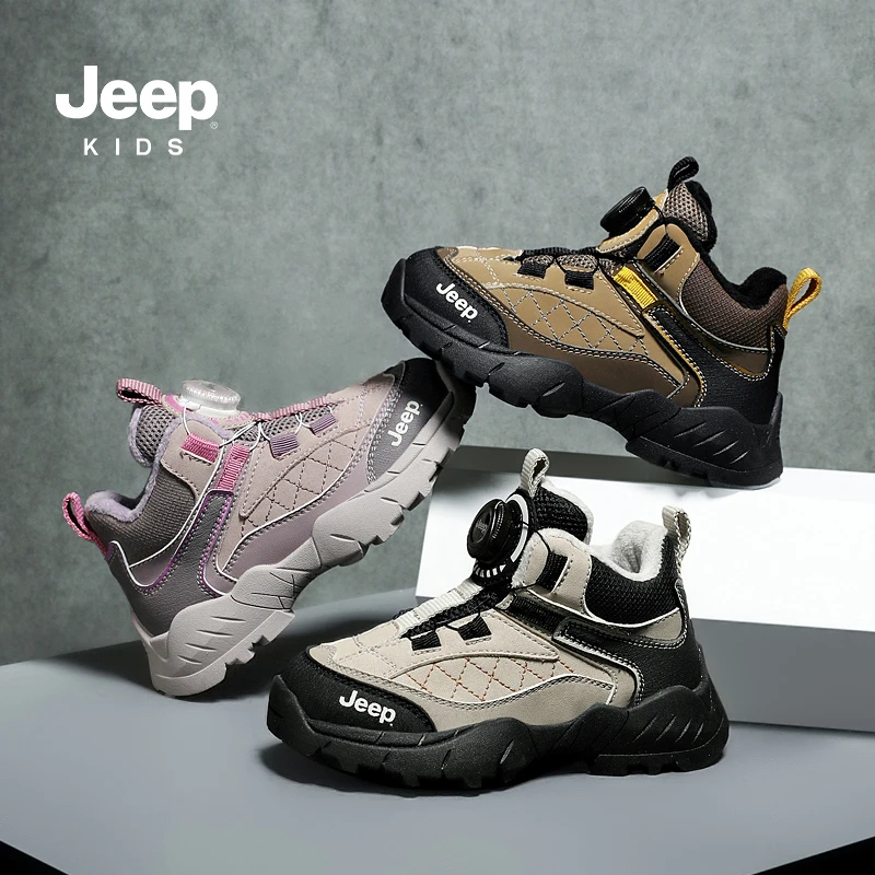 jeep吉普童鞋秋冬季男女童旋钮扣6-12岁百搭运动休闲高邦中小童靴