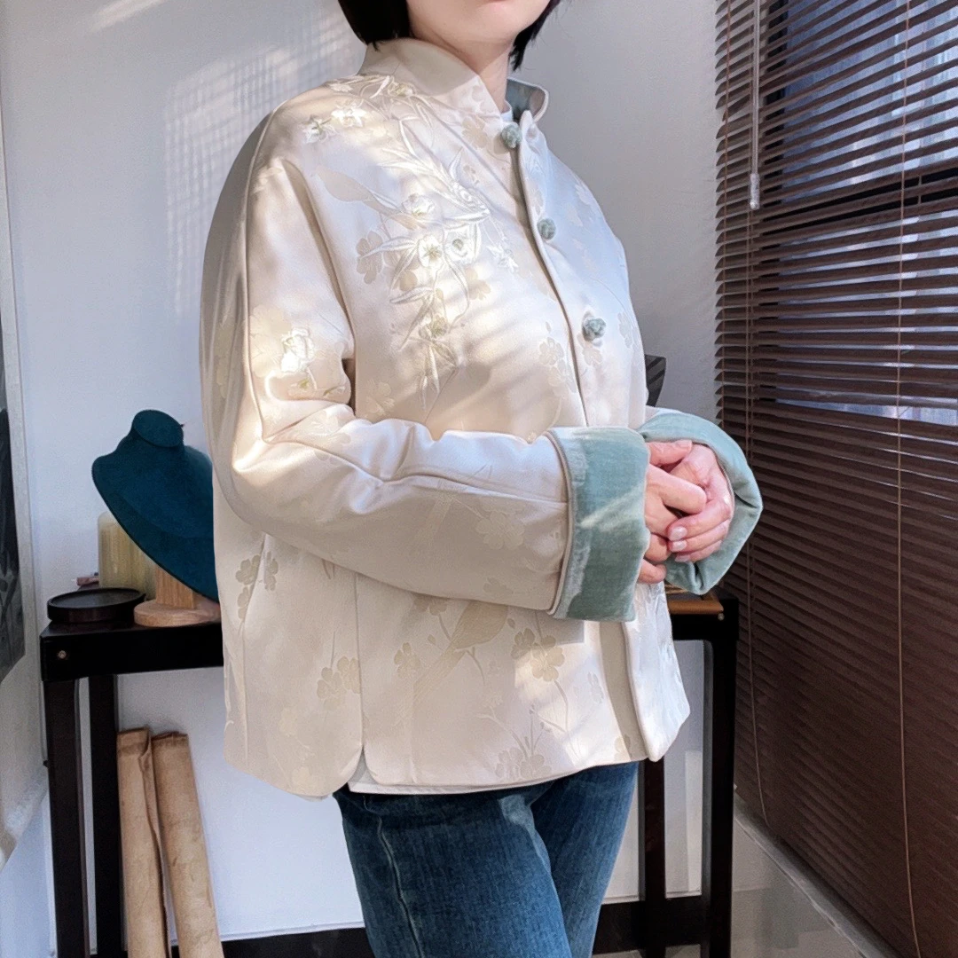 【喜上眉梢】原创醋酸提花包扣棉服上衣女