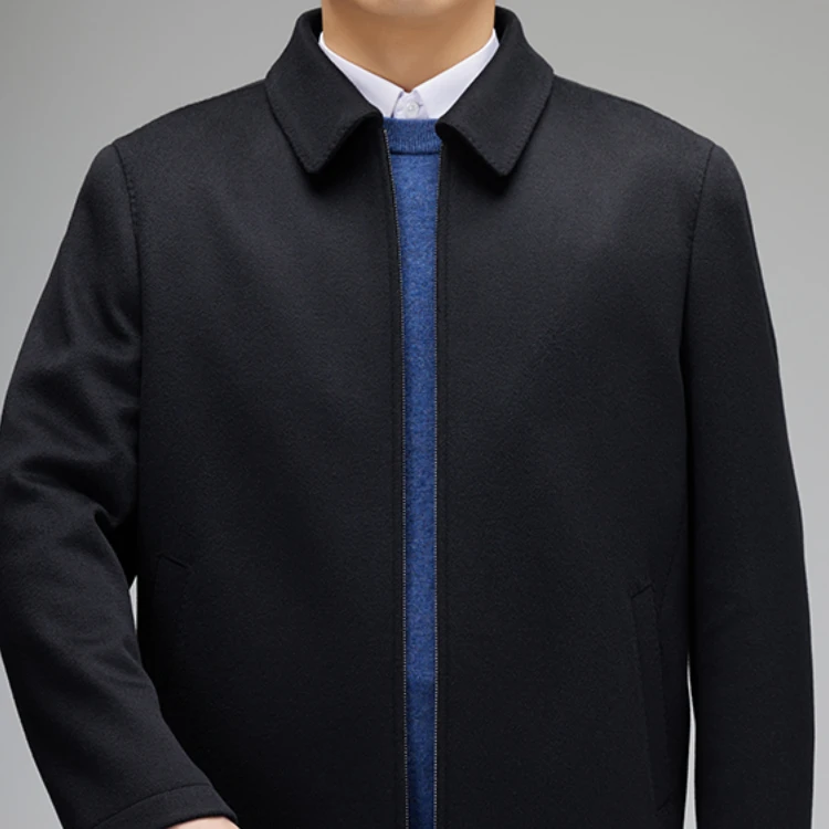 美良秋冬羊绒夹克茄克翻领拉链保暖商务休闲男装毛呢外套修身