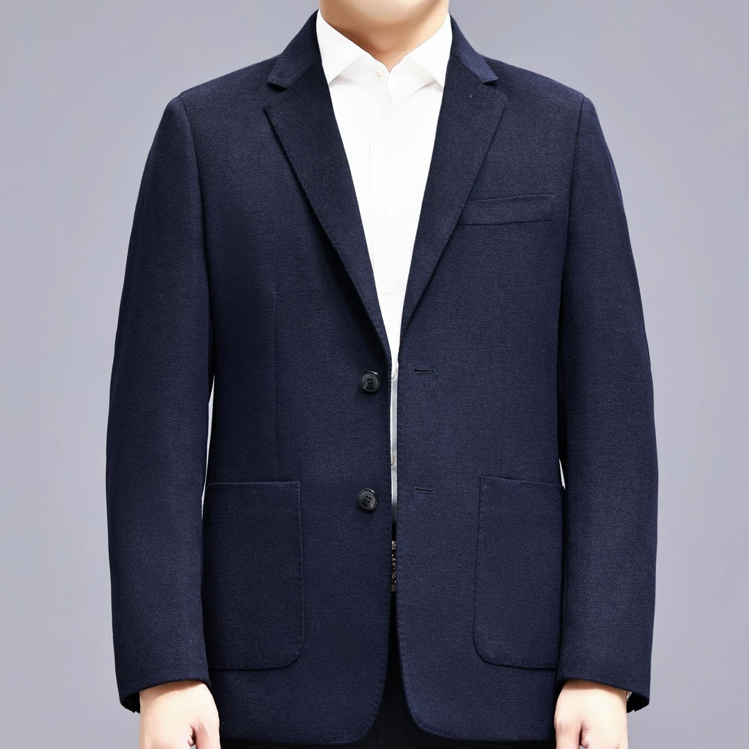 羊毛西服藏青色男商务西装春季男士秋冬休闲修身中青年2715-1