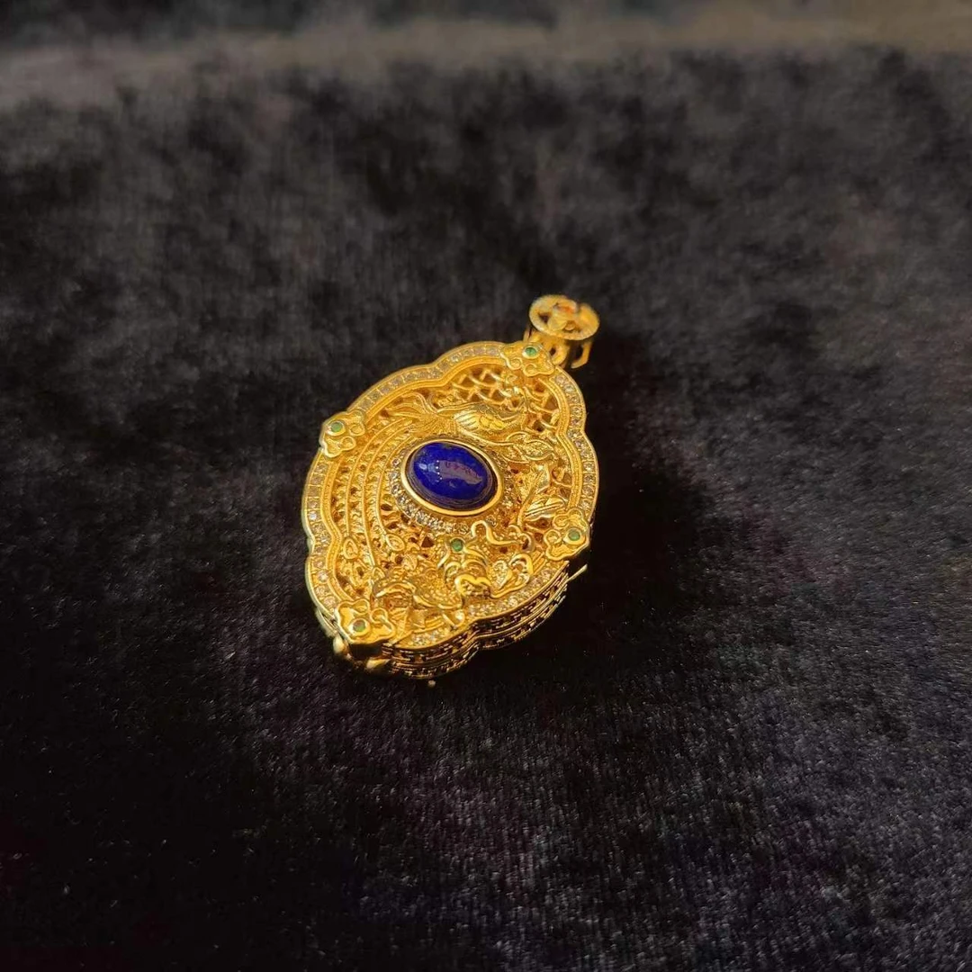 【荷花甄选】 高端珠宝 百鸟朝凤复古香囊包青金石翻盖吊坠【ZDZ365】