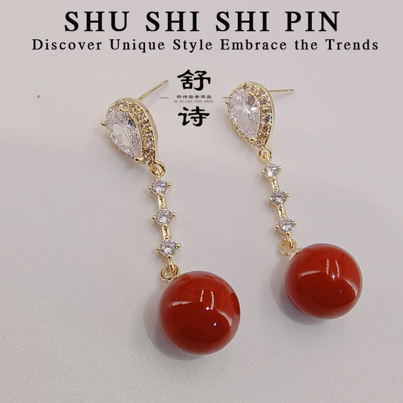 铜合金仿珍珠耳饰  经典珠珠耳环轻奢高级满钻流苏AT-17451