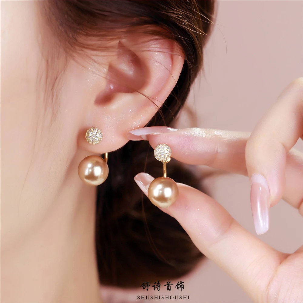 铜合金仿珍珠耳饰  925银针香槟金珠珠耳钉小众轻奢百搭高级耳环