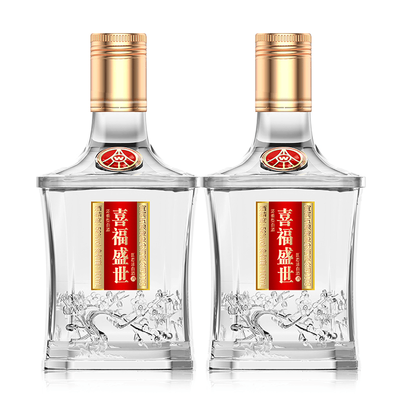 五粮液股份公司出品 喜福盛世裸瓶装 口粮 浓香型白酒52度100ml*2