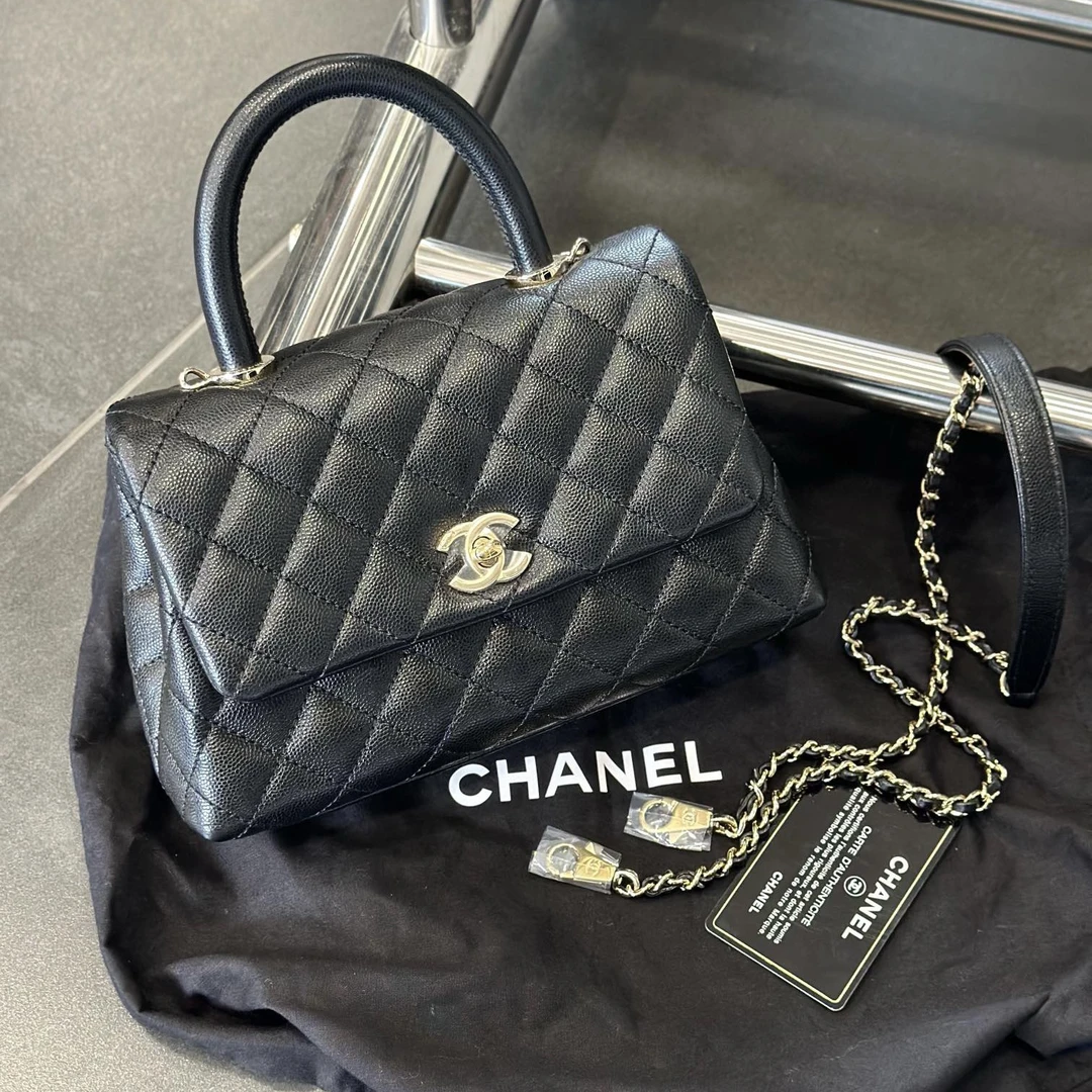 95新 Chanel/香奈儿 Chanel cocohandle 黑金荔枝皮小号