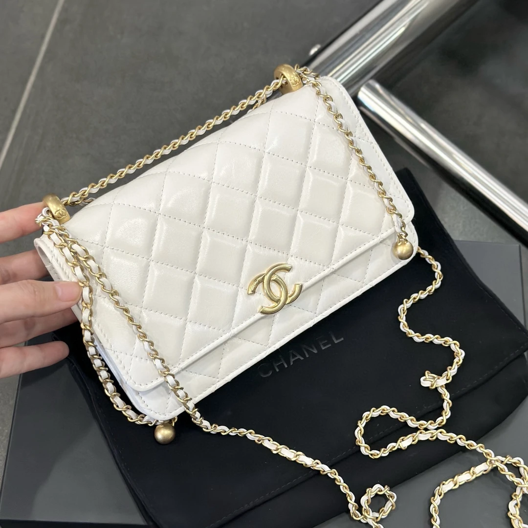 95新 Chanel/香奈儿 Chanel 白金双金珠woc 单肩斜挎手提包【特】