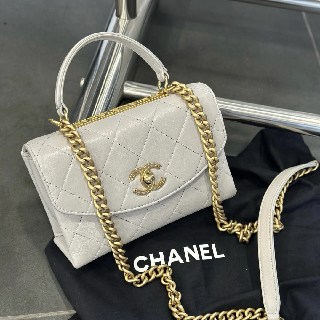 95新 Chanel/香奈儿 Chanel 灰色羊皮金扣trendy spirit 链条包